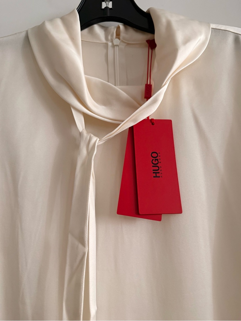 HUGO Cream Cowl-Neck Tie Blouse